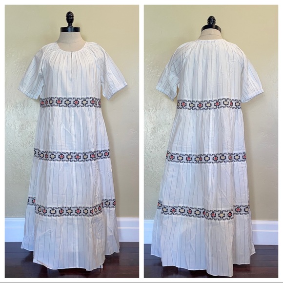 Madewell Dresses & Skirts - Madewell Embroidered Keyhole Tiered Midi Dress in Stripe Size Medium